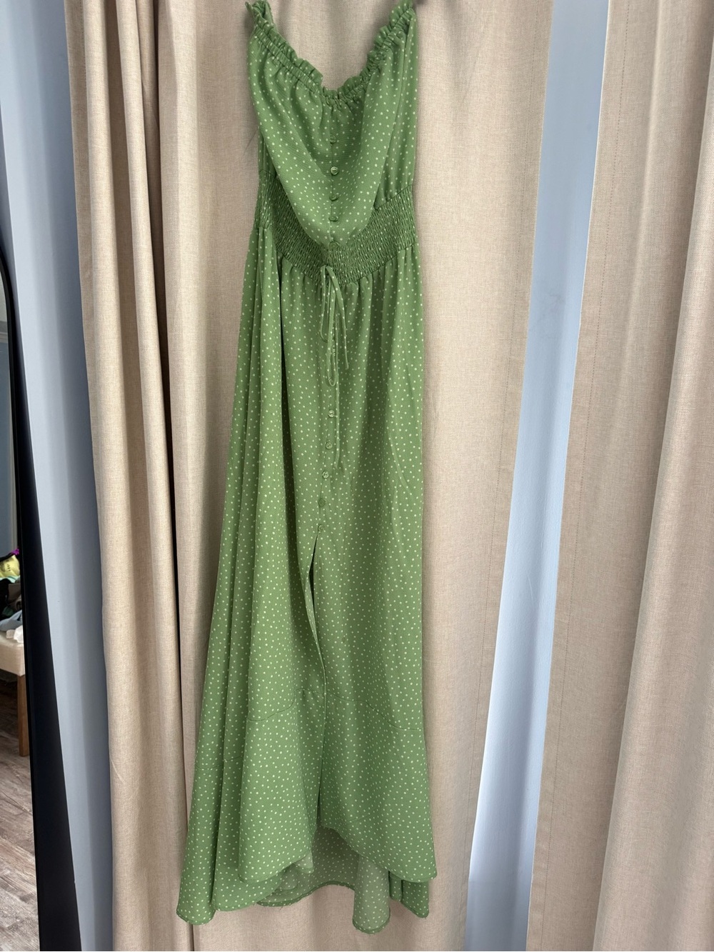 Good Luck Gem Olive Green Polka Dot Maxi Dress